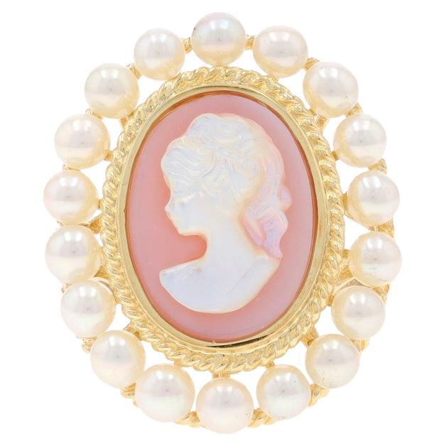Anillo Halo de Oro Amarillo con Madreperla y Perla Cultivada - Cameo Silueta 14k en venta