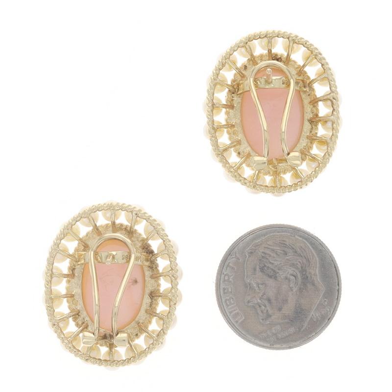 Yellow Gold Mother of Pearl Cultured Pearl Lg Halo Stud Earrings 14k CarvedCameo In Excellent Condition For Sale In Greensboro, NC