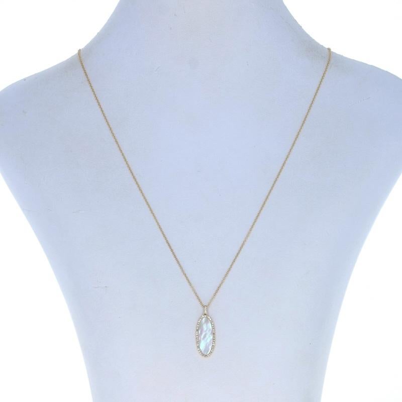 Oval Cut Yellow Gold Mother of Pearl & Diamond Halo Necklace 14k Single .46ctw Adjustable For Sale