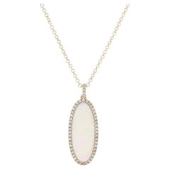 Yellow Gold Mother of Pearl & Diamond Halo Necklace 14k Single .46ctw Adjustable