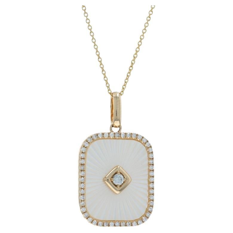 Yellow Gold Mother of Pearl Diamond Halo Necklace 18" - 14k 5.70ctw Adjustable