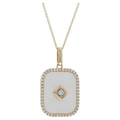 Yellow Gold Mother of Pearl Diamond Halo Necklace 18" - 14k 5.70ctw Adjustable