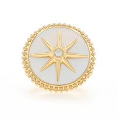 Yellow Gold Mother of Pearl Diamond North Star Cocktail Halo Ring 18k Celestial