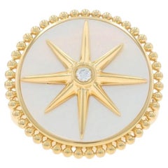 Yellow Gold Mother of Pearl Diamond North Star Cocktail Halo Ring 18k Celestial