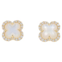 Boucles d'oreilles or jaune nacre diamant quadrilobé 14k .22ctw Pierced