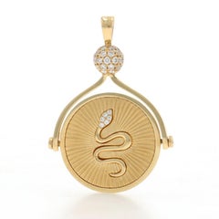 Yellow Gold Mother of Pearl Diamond Serpent Spinner Pendant 18k .12ctw Snake