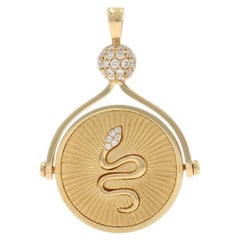 Yellow Gold Mother of Pearl Diamond Serpent Spinner Pendant 18k .12ctw Snake