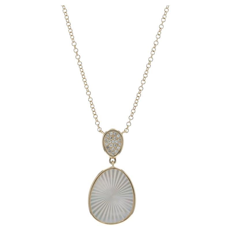 Yellow Gold Mother of Pearl Diamond Starburst Pendant Necklace 17 3/4" 14k For Sale