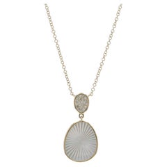 Yellow Gold Mother of Pearl Diamond Starburst Pendant Necklace 17 3/4" 14k