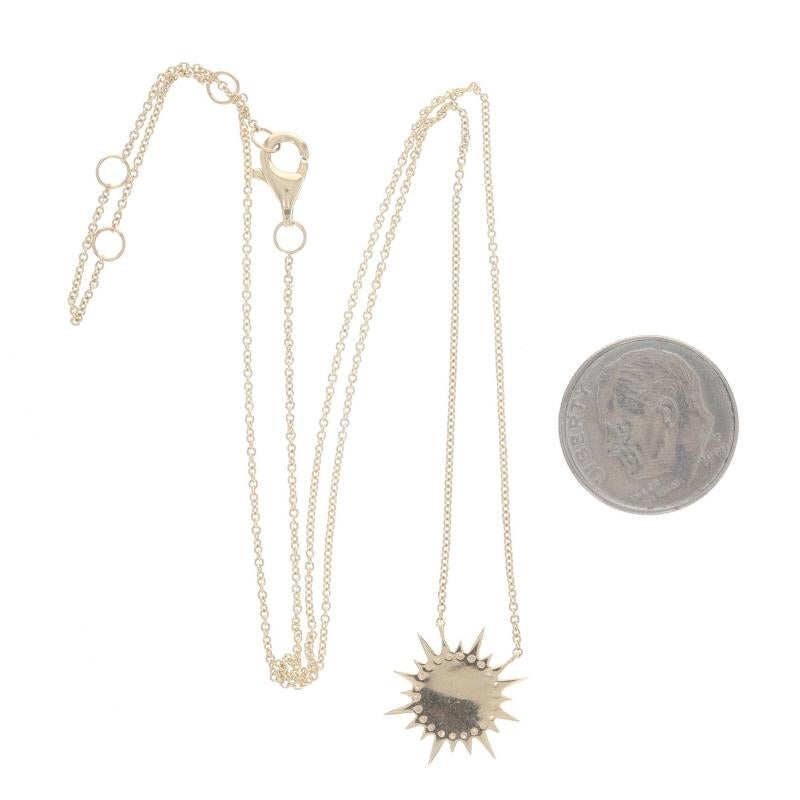 Yellow Gold Mother of Pearl & Diamond Sunburst Halo Necklace - 14k .10ctw Adjust In Excellent Condition In Greensboro, NC