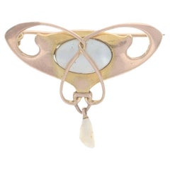 Yellow Gold Mother of Pearl & Freshwater Pearl Edwardian Brooch - 9k Antique Pin
