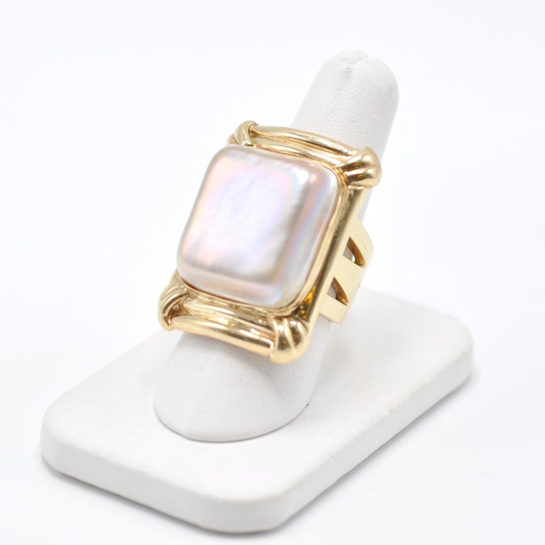 Yellow Gold MotherofPearl Ring at 1stDibs square mother of pearl ring, gold mother of pearl
