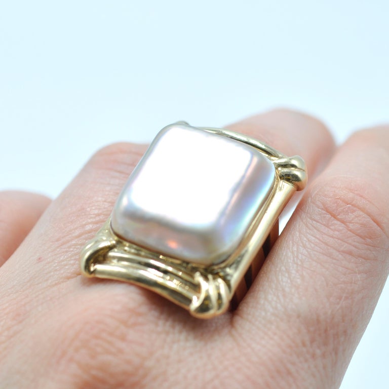 Yellow Gold MotherofPearl Ring at 1stDibs square mother of pearl