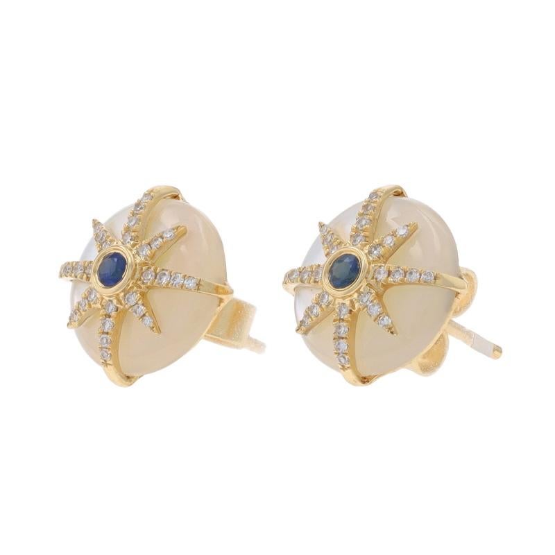 Orecchini a perno in oro giallo Madreperla Zaffiro Diamante Starburst 14k .21ctw In condizioni Nuovo in vendita a Greensboro, NC