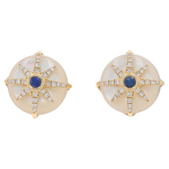 Orecchini a perno in oro giallo Madreperla Zaffiro Diamante Starburst 14k .21ctw in vendita