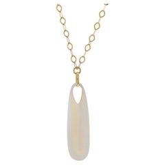 Yellow Gold Mother of Pearl Solitaire Pendant Necklace 16 3/4" - 14k Italy