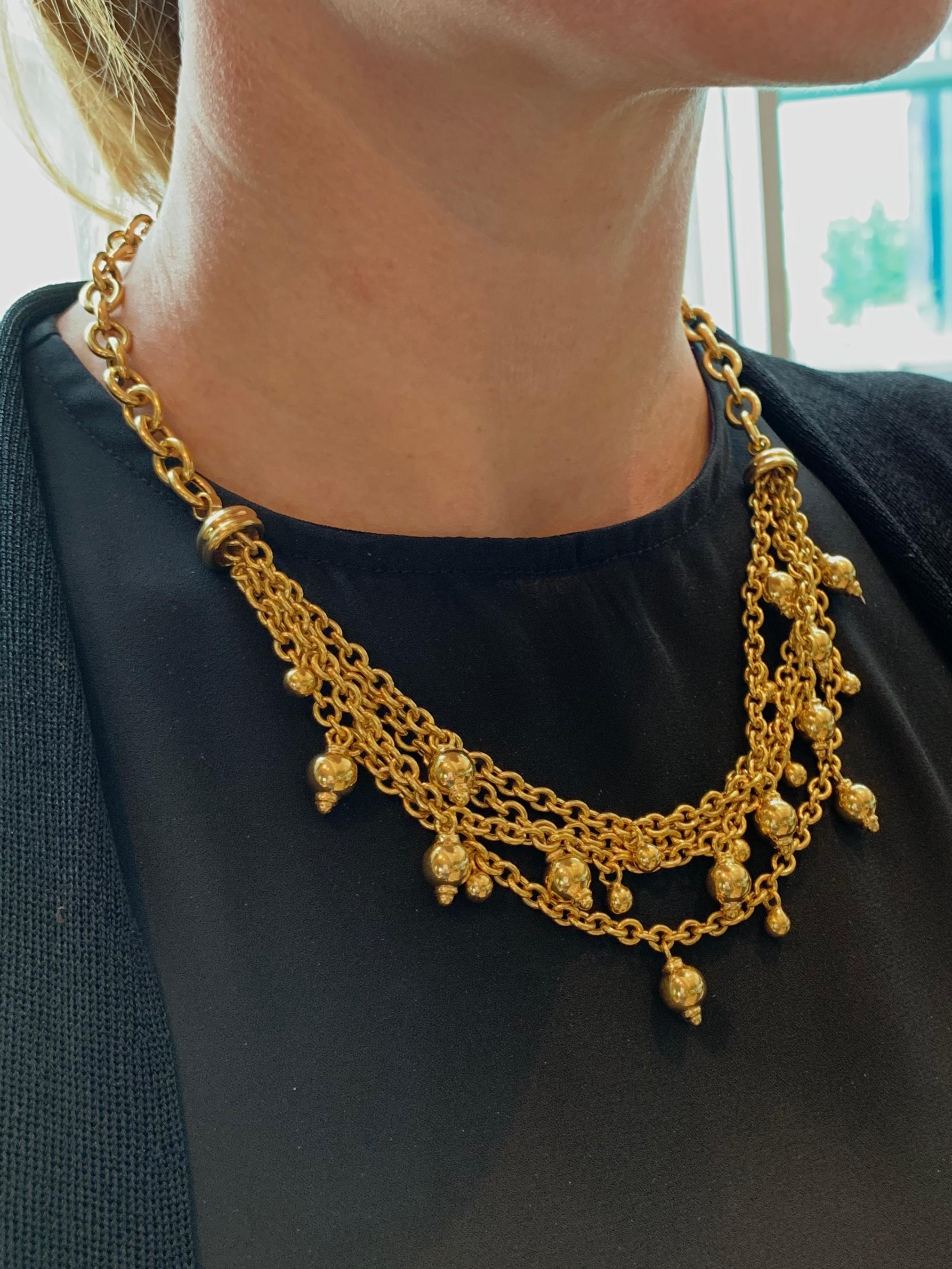 Yellow Gold Multi-Chain Bib Style Necklace For Sale 5