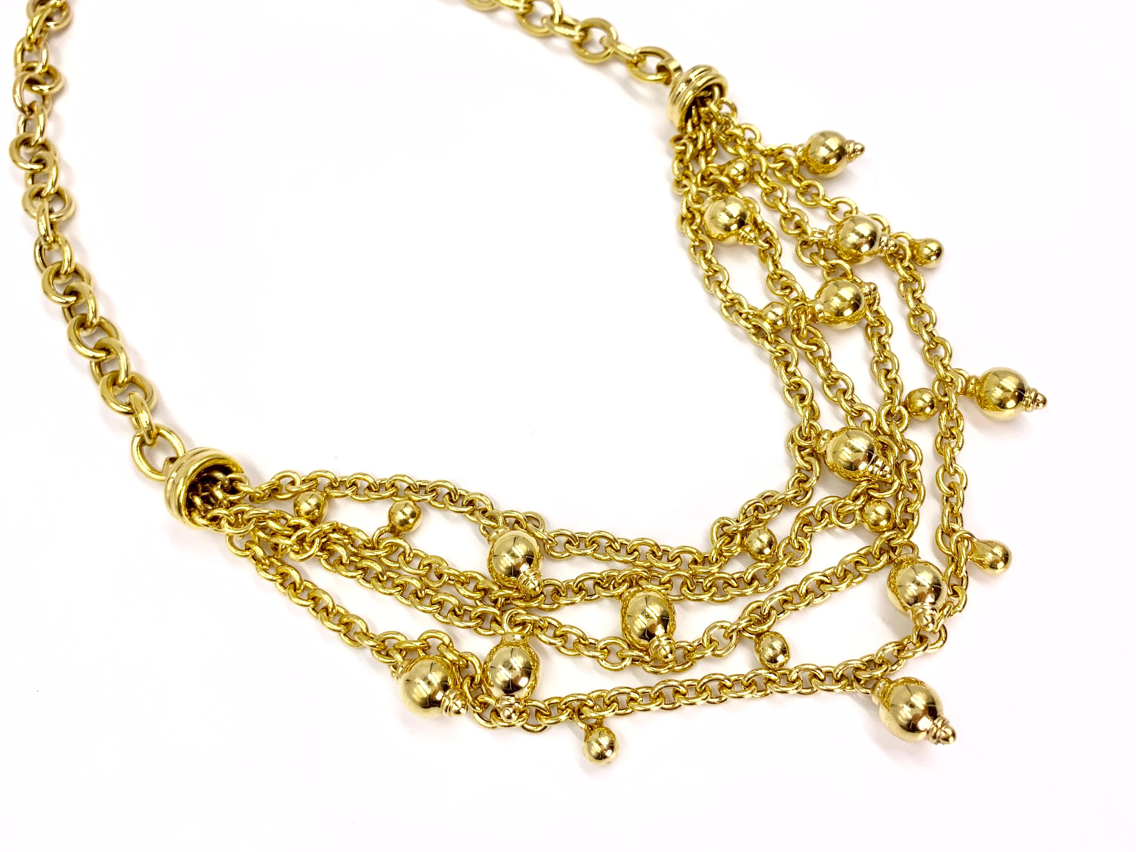 Yellow Gold Multi-Chain Bib Style Necklace For Sale 1