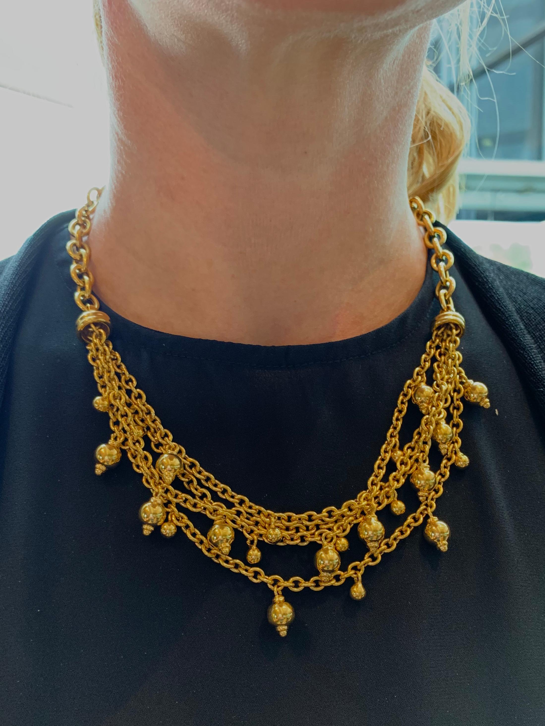 Yellow Gold Multi-Chain Bib Style Necklace For Sale 4
