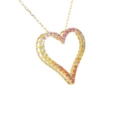 Collar Colgante Corazón Abierto Zafiro Multicolor Oro Amarillo 18 Quilates En Stock
