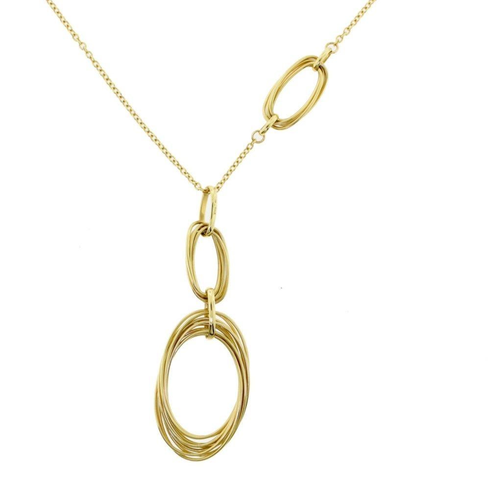 Women's or Men's Yellow Gold Multi Falling Overlapping Circles Necklace Pendant For Sale