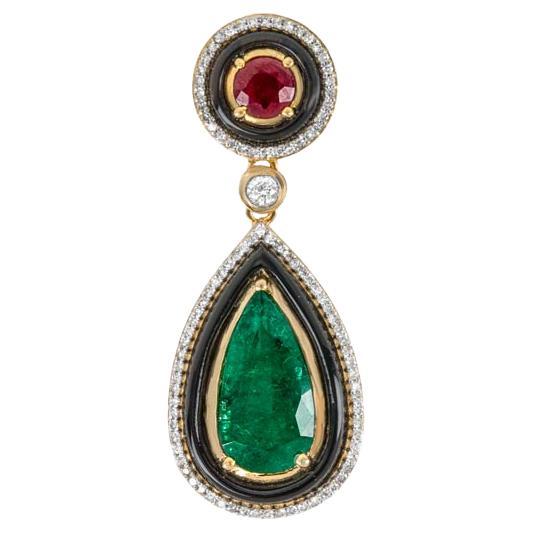 Yellow Gold Multi-Gem and Diamond Pendant For Sale