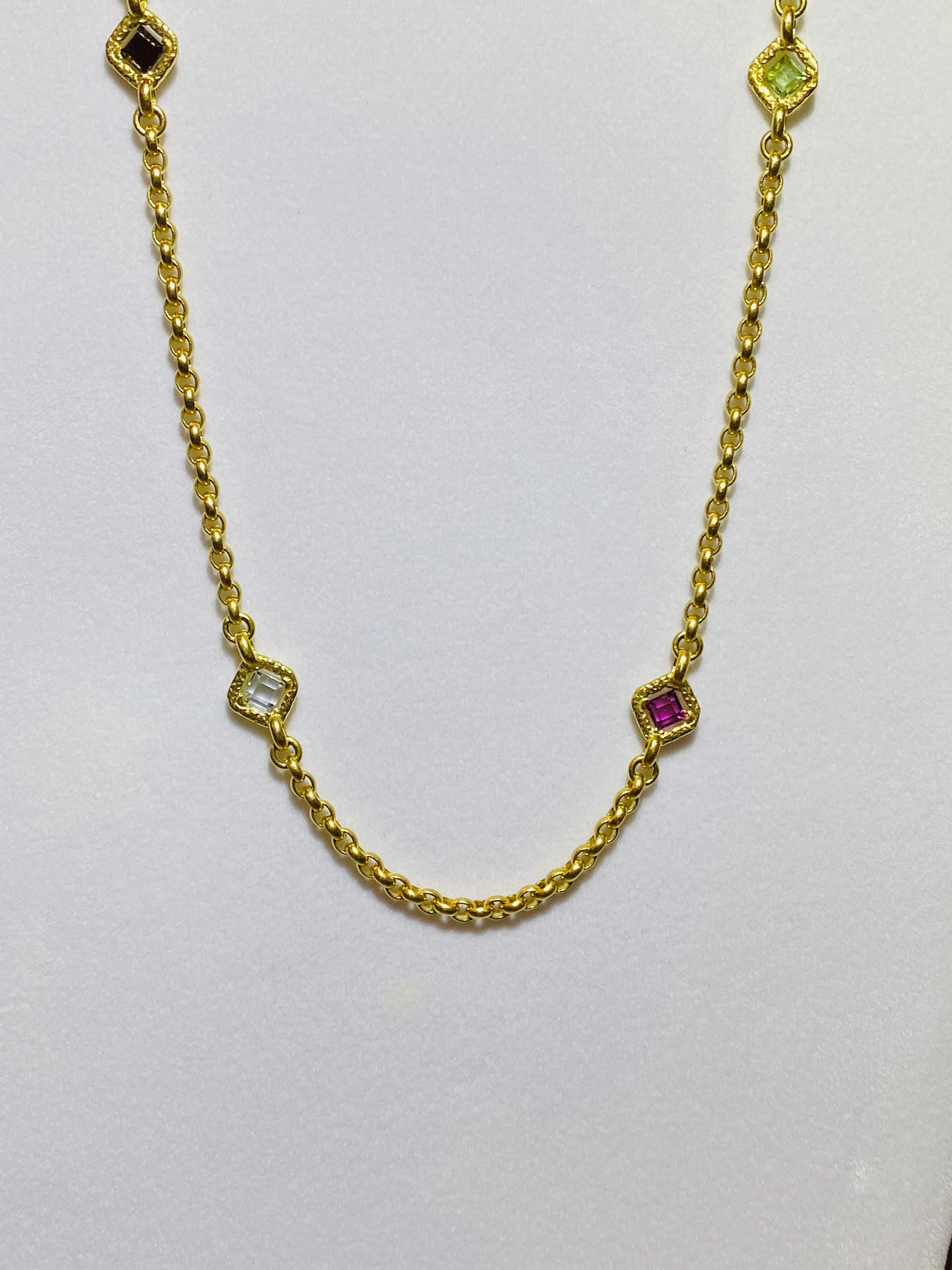 Yellow Gold Multi Gem Chain Necklace In New Condition For Sale In Spartanburg, SC
