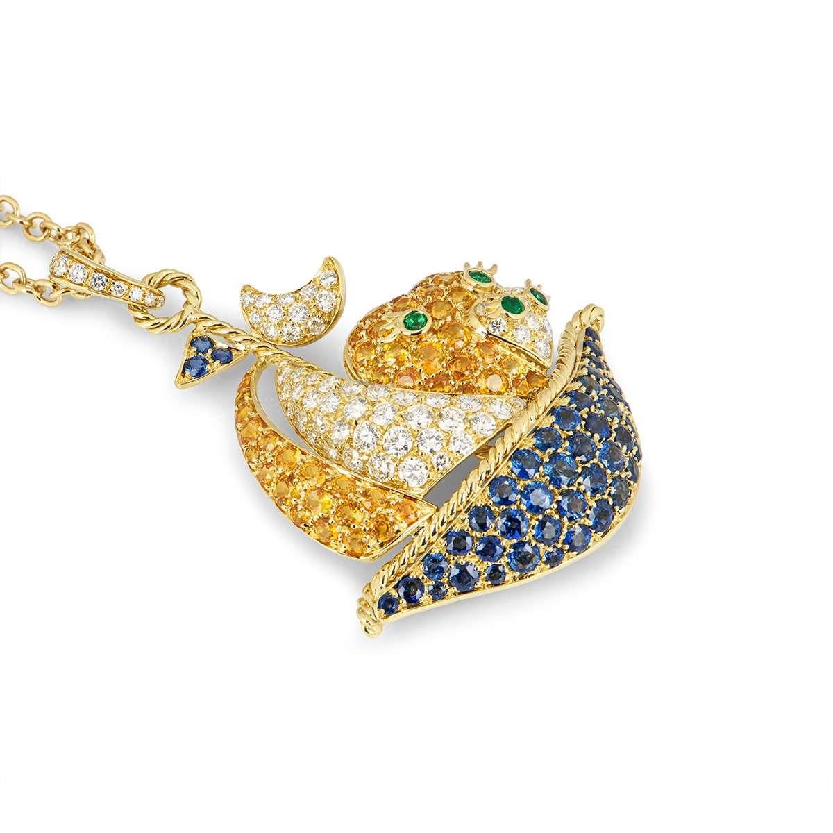 Brilliant Cut Yellow Gold Multi-Gemstone and Diamond Sailing Boat Pendant For Sale