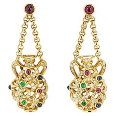 yellow gemstone earrings Yellow Gold Multi-Gemstone and Diamond Vase Earrings