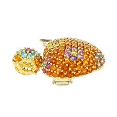 Yellow Gold Multi-Gemstones Heart Pendant or Brooch