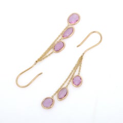 Yellow Gold Multi Layered Pink Sapphire Dangle Earrings