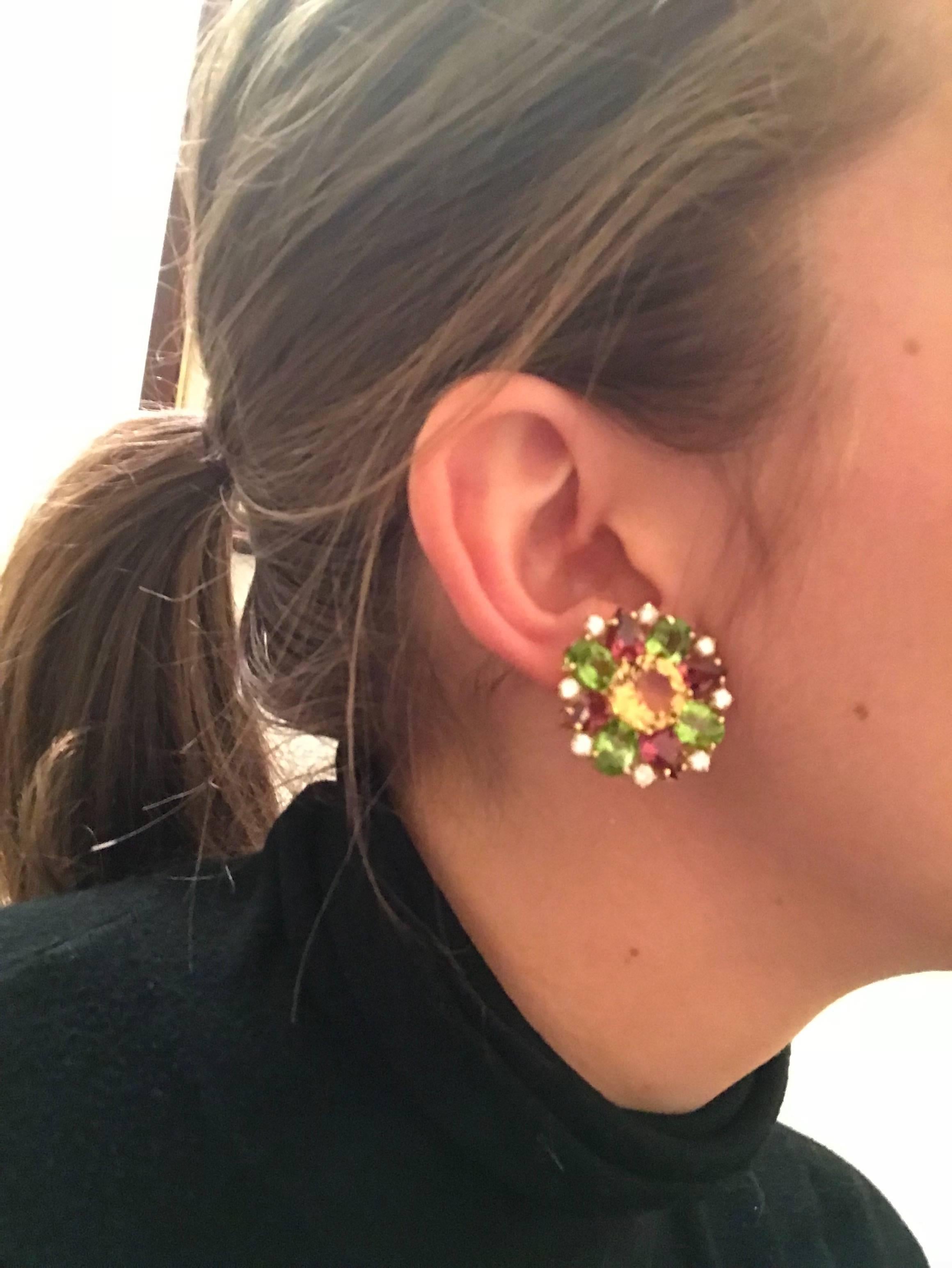 yellow gold multi-stone earrings