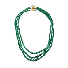 Yellow Gold Multi-Strand Emerald Bead Necklace with Diamond Filigree Clasp