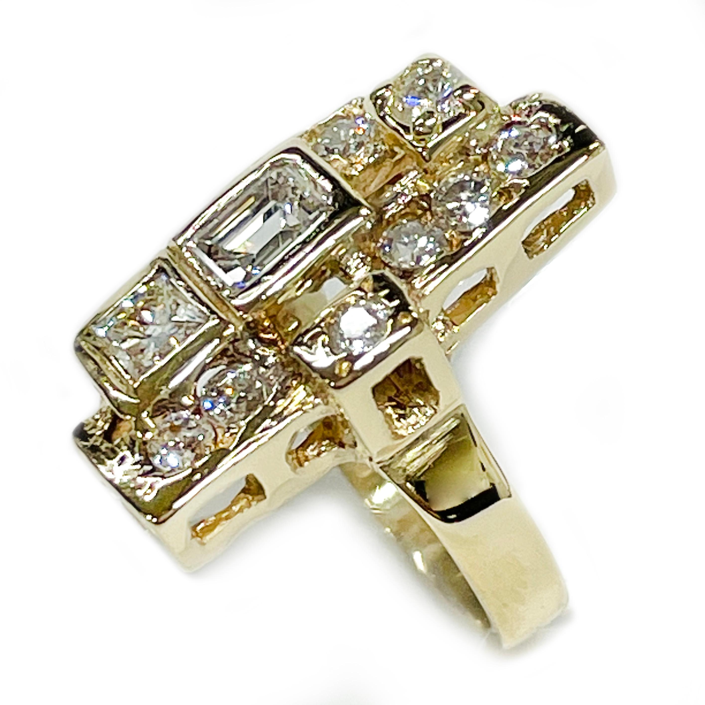 Gelbgold-Diamantring mit mehreren Schliffen (Carréeschliff) im Angebot