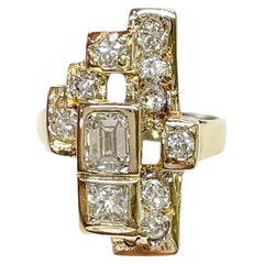 Bague en or jaune avec diamants tailles multiples