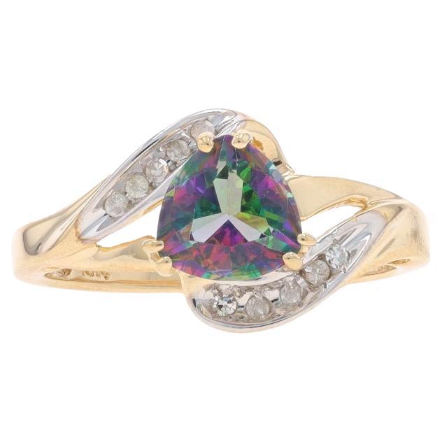 Yellow Gold Mystic Topaz & Diamond Bypass Ring - 10k Trillion 1.22ctw For Sale
