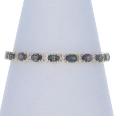 Yellow Gold Mystic Topaz Diamond Link Bracelet 7 1/4" - 14k Oval 21.10ctw
