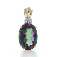 Yellow Gold Mystic Topaz Diamond Pendant - 10k Oval 8.83ctw