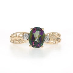 Yellow Gold Mystic Topaz Diamond Ring - 10k Oval 1.60ct
