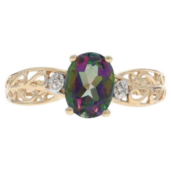Yellow Gold Mystic Topaz Diamond Ring - 10k Oval 1.60ct