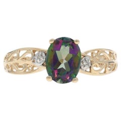 Yellow Gold Mystic Topaz Diamond Ring - 10k Oval 1.60ct