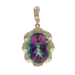 Yellow Gold Mystic Topaz Enhancer Pendant - 14k Oval 11.50ct Floral
