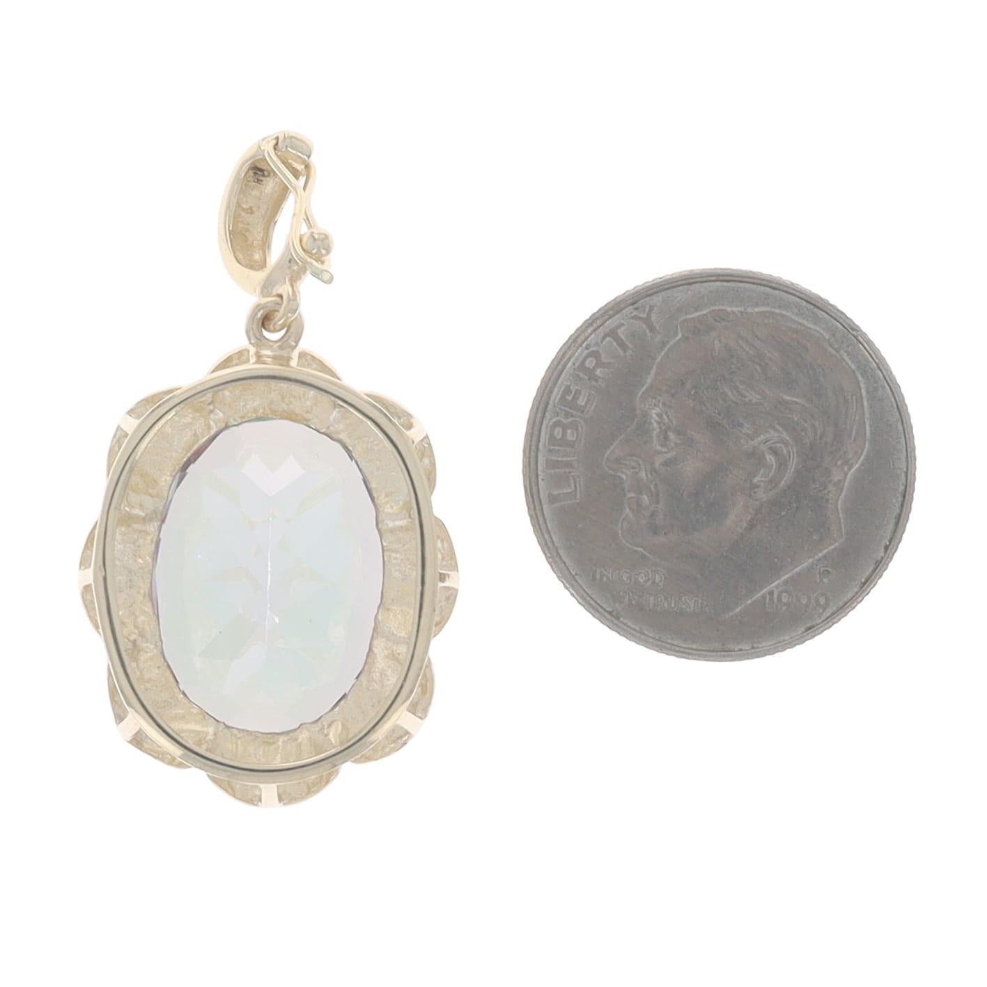 Colgante de oro amarillo con topacio místico - 14k Oval 11.50ct Floral en Excelente estado para la venta en Greensboro, NC