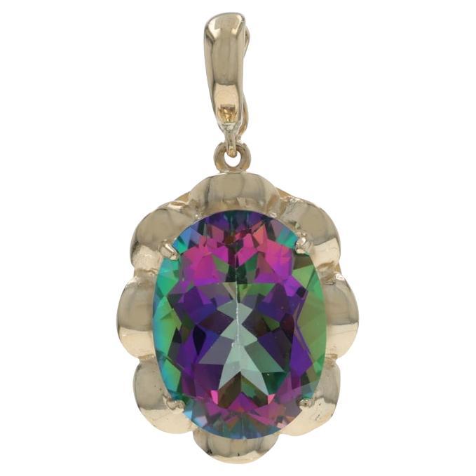 Yellow Gold Mystic Topaz Enhancer Pendant - 14k Oval 11.50ct Floral