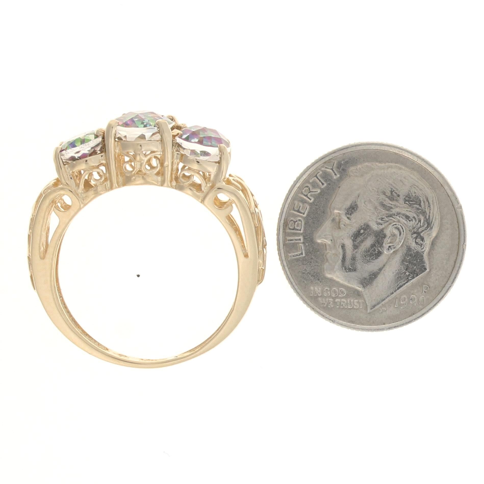 Gelbgold Mystic Topas Drei-Stein-Ring, 14k Oval Kartonschliff 3,80ctw Damen