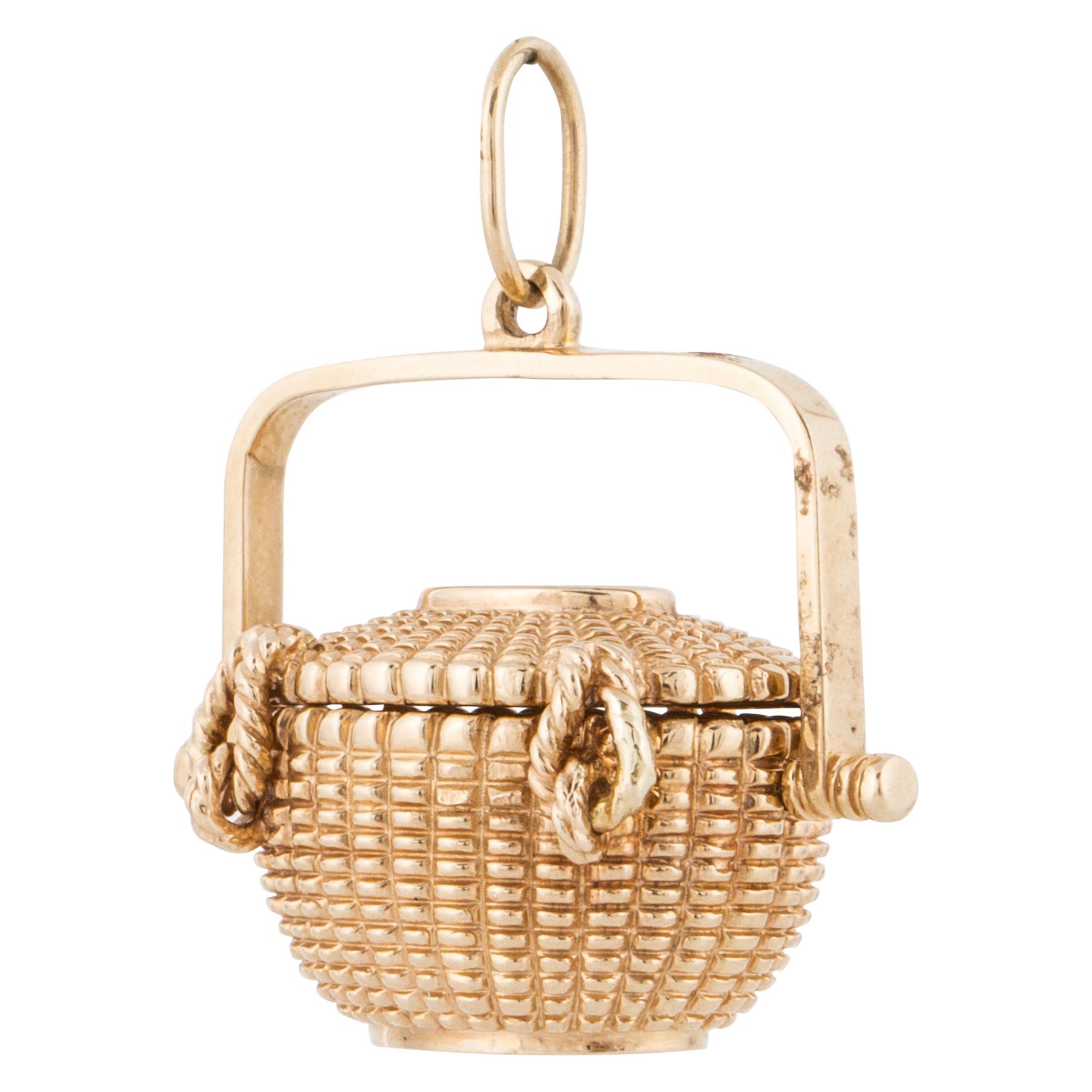 Jewels By Lux 14K Rhodium Plated White and Yellow Two Tone Gold with Nantucket Basket 2D and Pendant