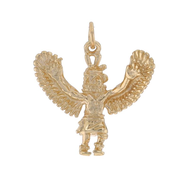 Metal Content: 14k Yellow Gold

Theme: Native American Eagle Dancer, Kachina
Features: Etched Detailing

Measurements

Tall (from stationary bail): 27/32