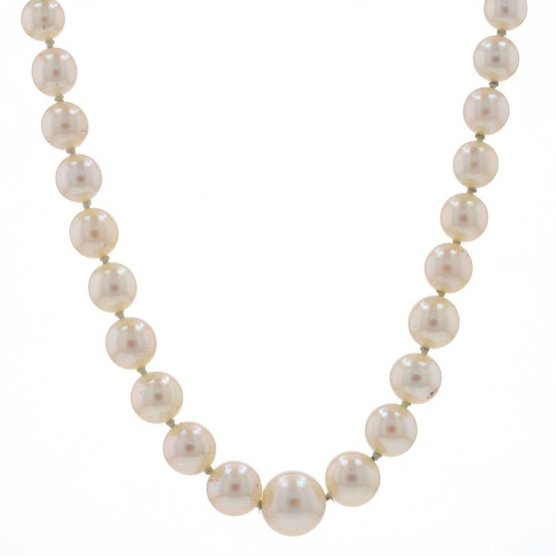 Époque : Édouardienne (fermoir)
Date : années 1900 - années 1910

Contenu du métal : Or jaune 14k

Informations sur les pierres
Perles d'Akoya
Couleur : blanc
Gamme de diamètres : 3,6 mm - 7,6 mm
Certifié par : GIA
Numéro de rapport :