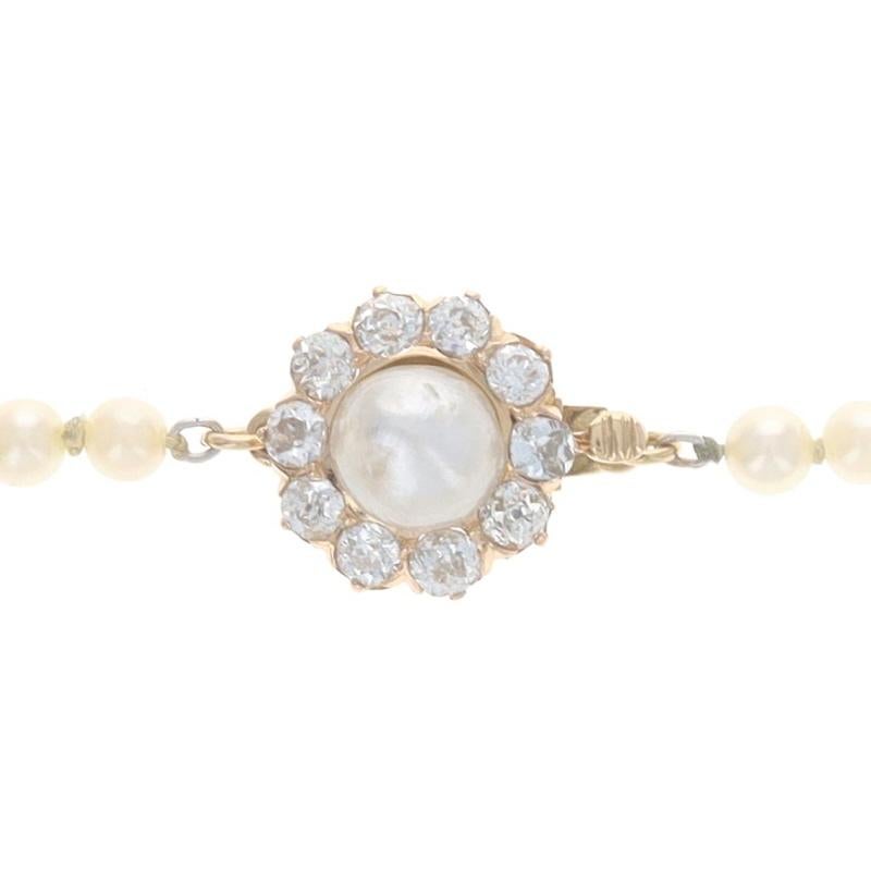 Collier en or jaune avec perles Nature et Akoya et diamants GIA 18 1/2 Pour femmes en vente