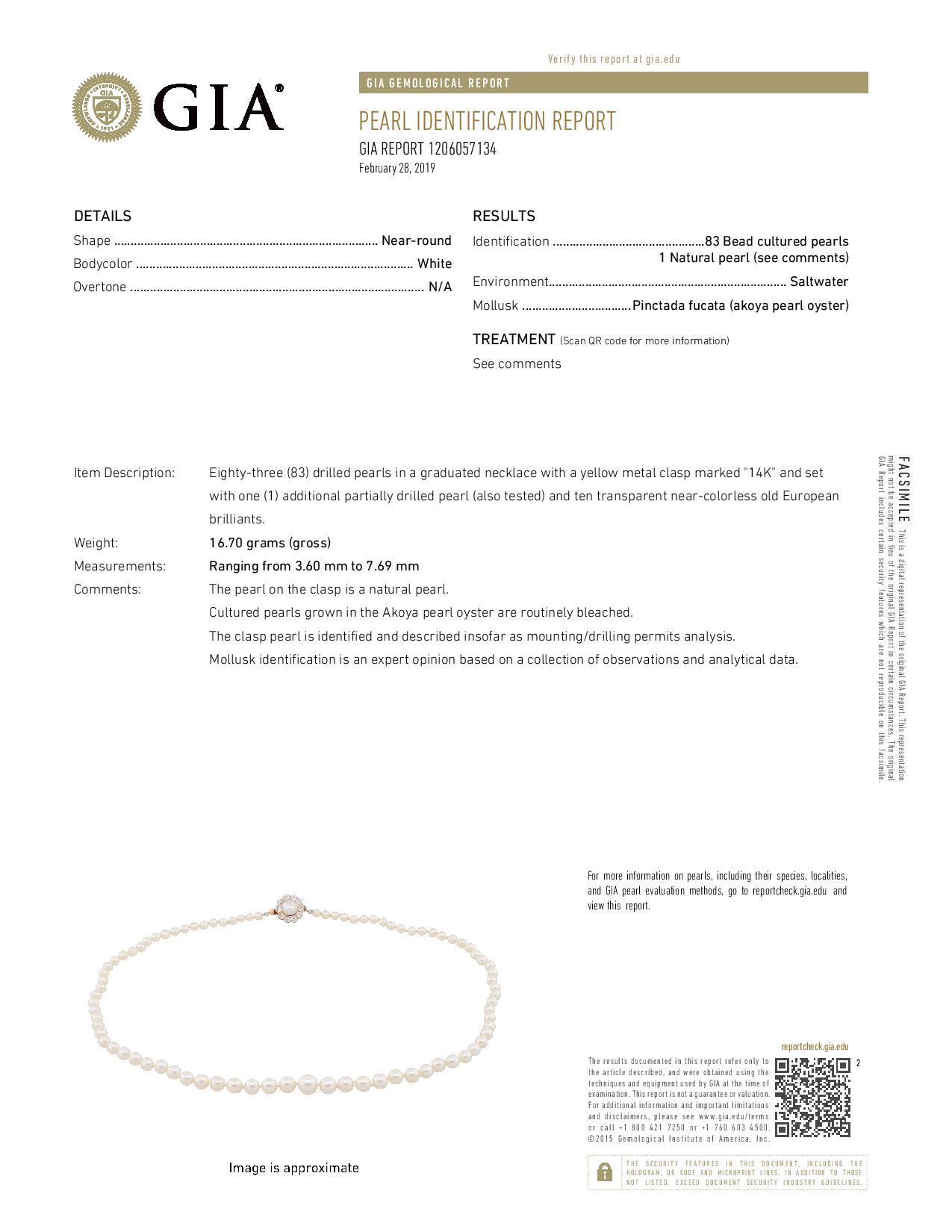 Collier en or jaune avec perles Nature et Akoya et diamants GIA 18 1/2 en vente 2